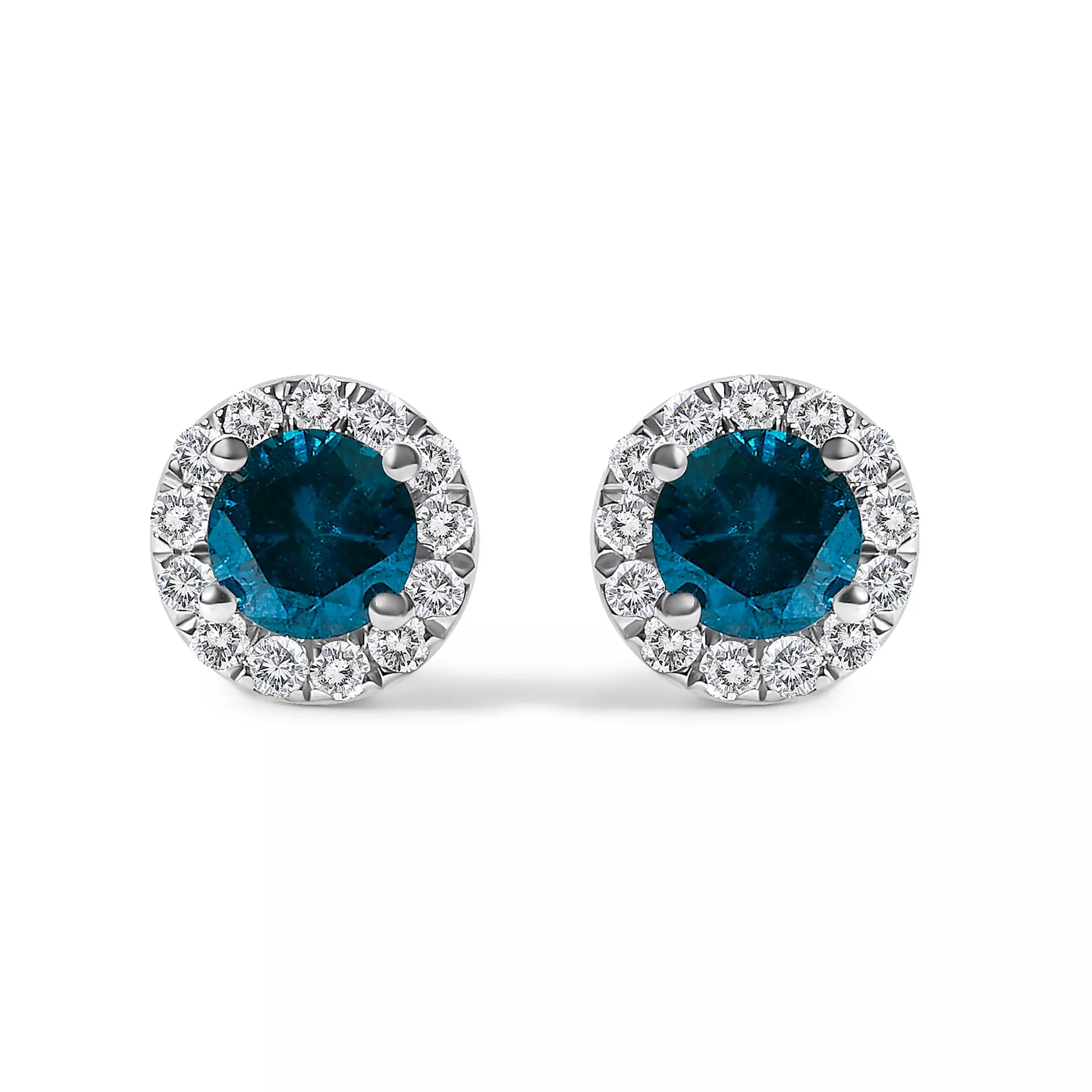 .925 Sterling Silver 1.00 Cttw Blue Diamond Halo Stud Earring