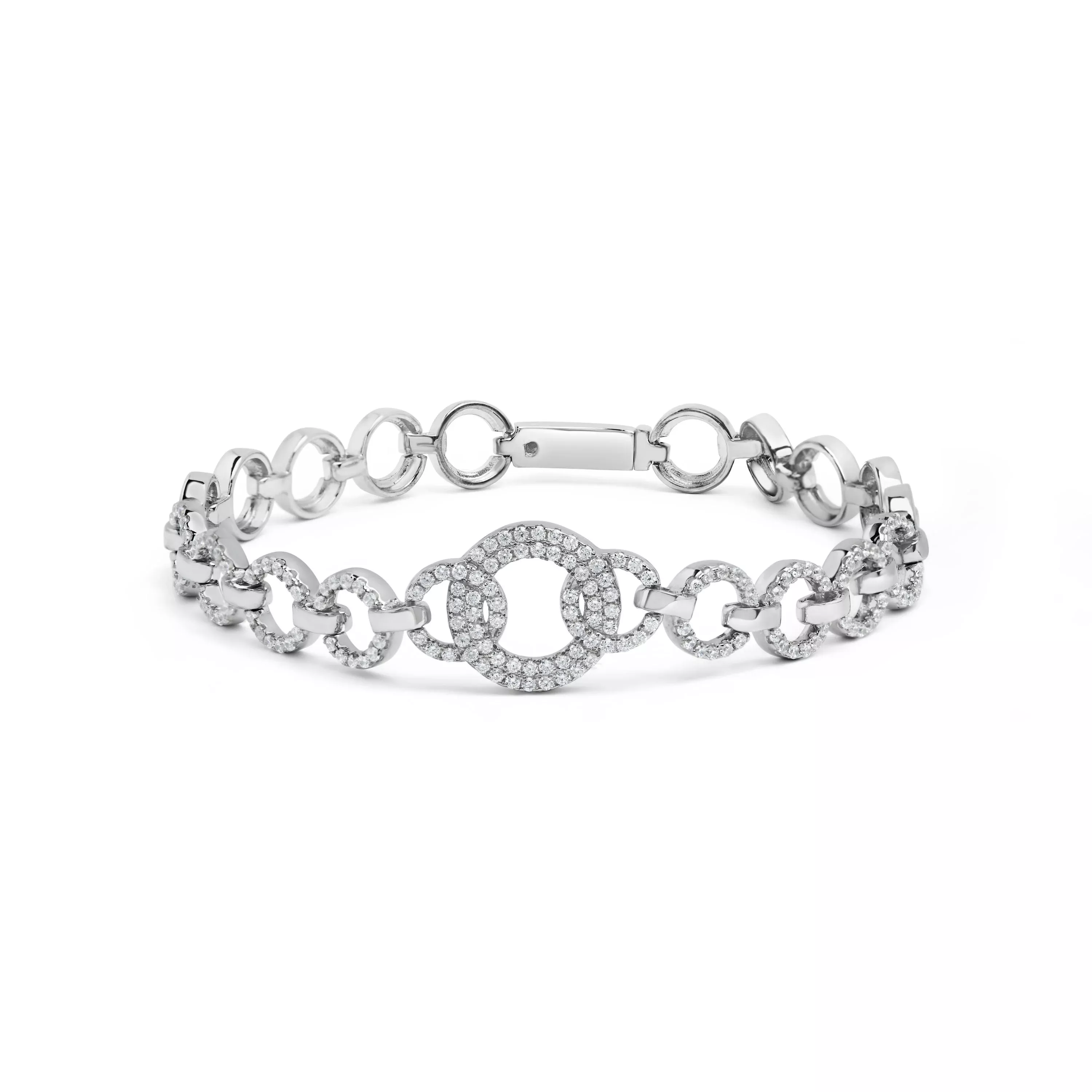 .925 Sterling Silver 1.00 Cttw Diamond Interlinking Open Circle Link Bracelet