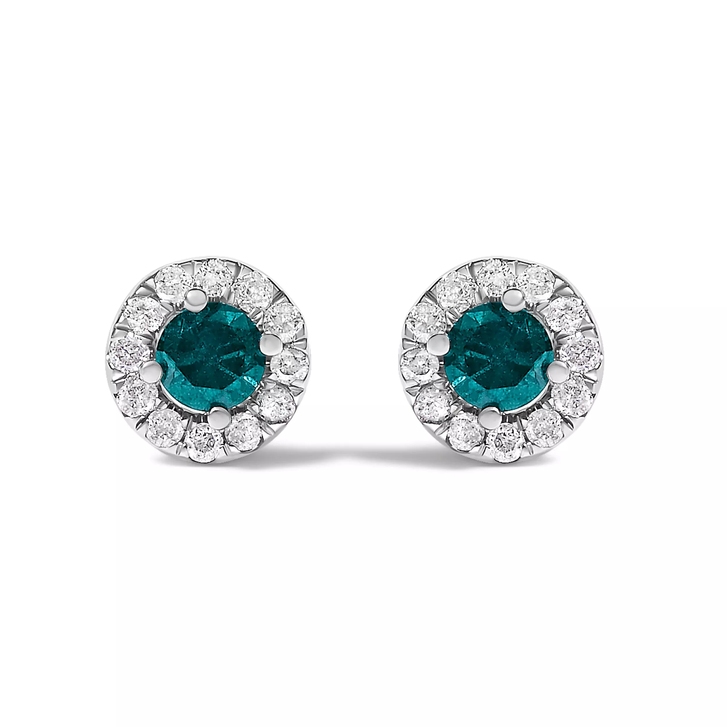 .925 Sterling Silver 1/2 Cttw Blue Diamond Halo Stud Earring