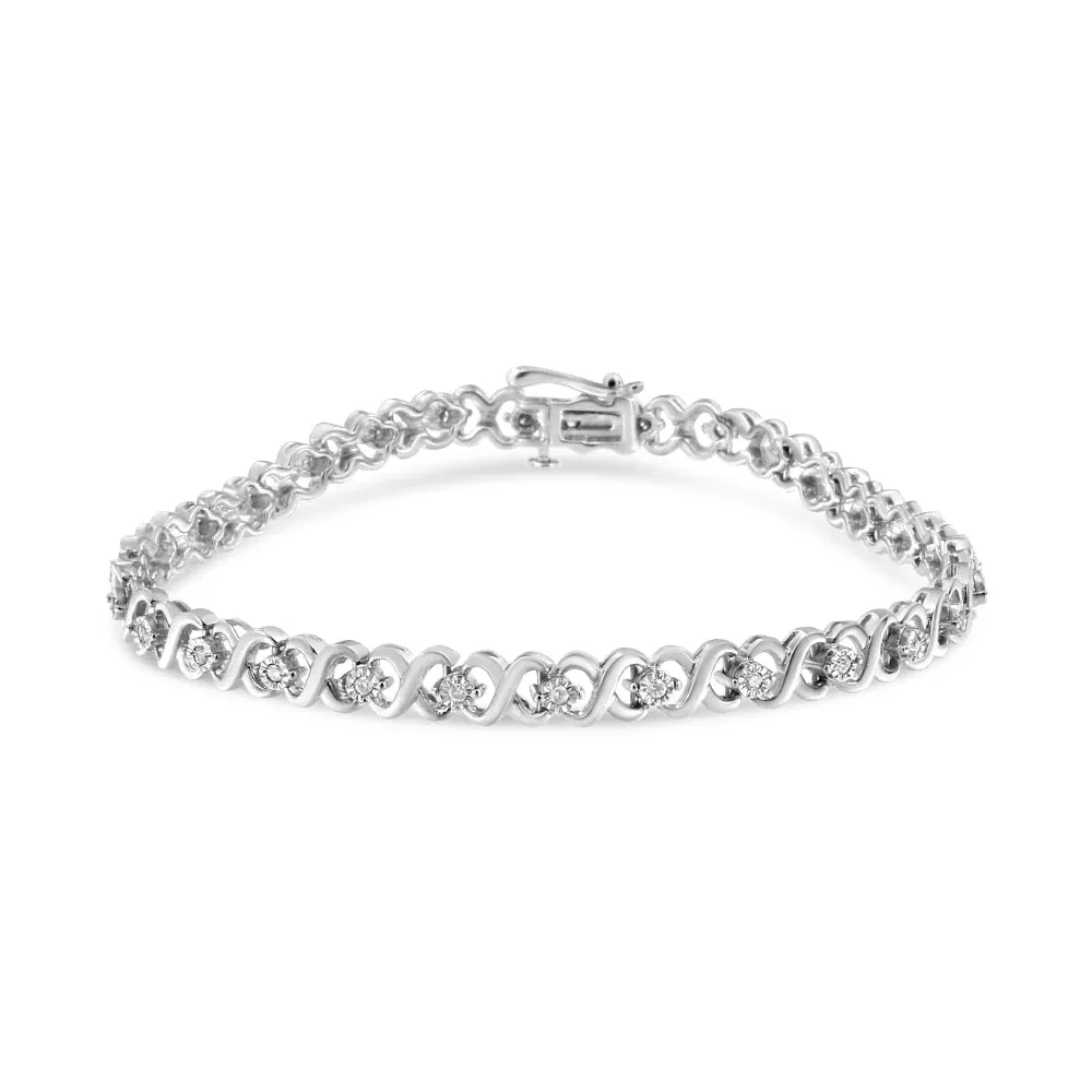 .925 Sterling Silver 1/3 Cttw Miracle Plate Round-Cut Diamond Infinity Link Bracelet(I-J Color, I3 Clarity)- Size 7.25"