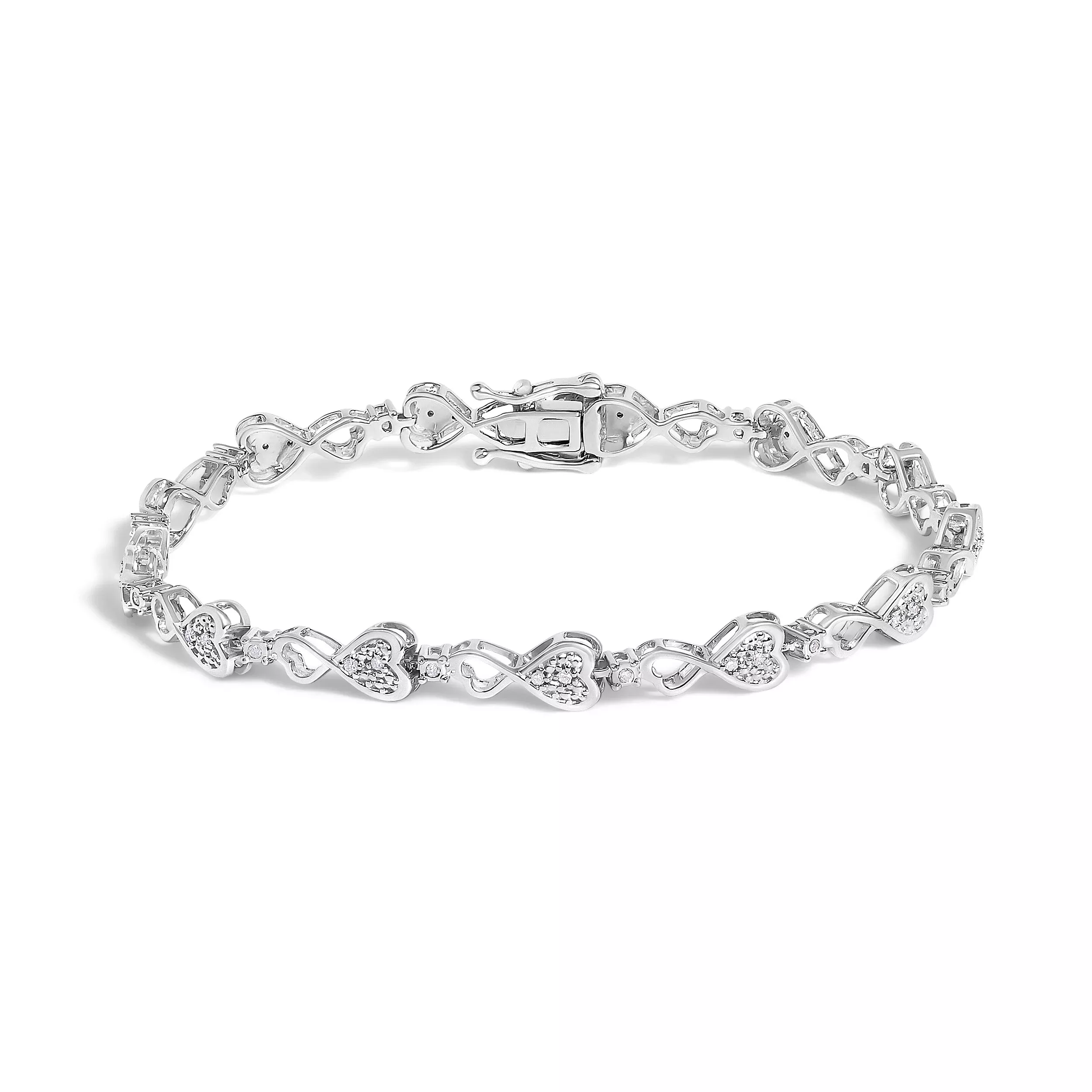 .925 Sterling Silver 1/4 Cttw Diamond Infinity Heart Link Bracelet