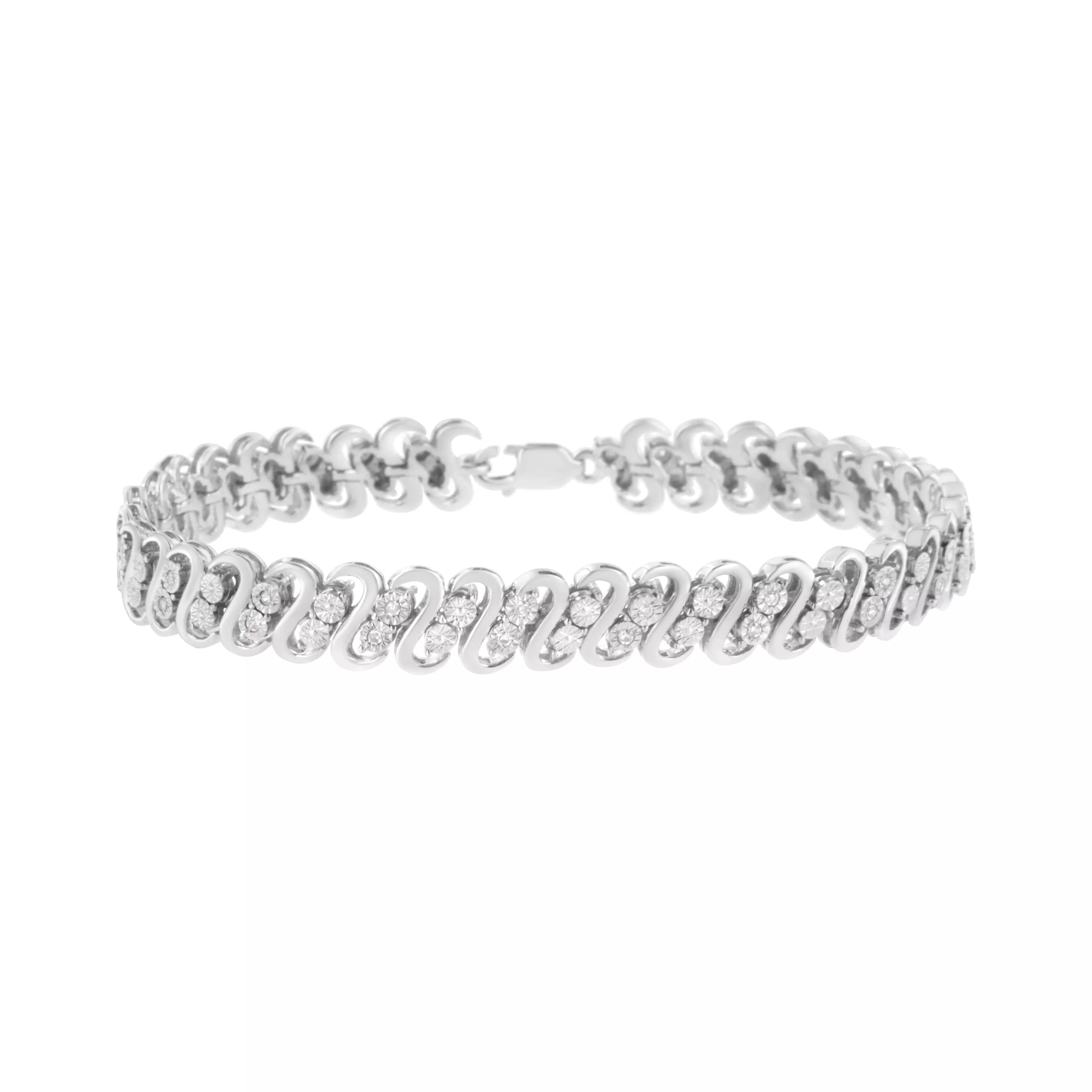 .925 Sterling Silver 1/4 cttw Round-Cut Diamond Double Row Wrapped S-Link Bracelet (I-J Color, I2-I3 Clarity) - Size 7.25"