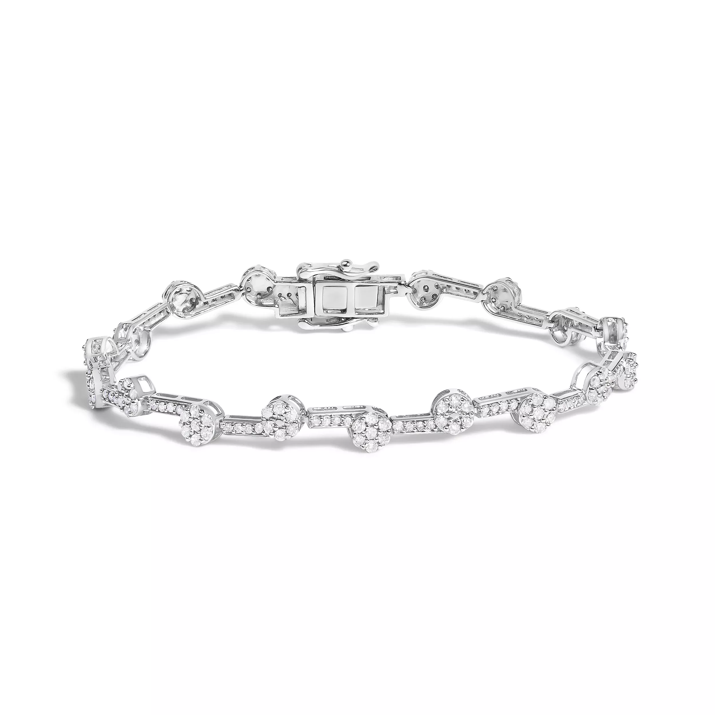 .925 Sterling Silver 2.0 Cttw Diamond Custer Link Bracelet
