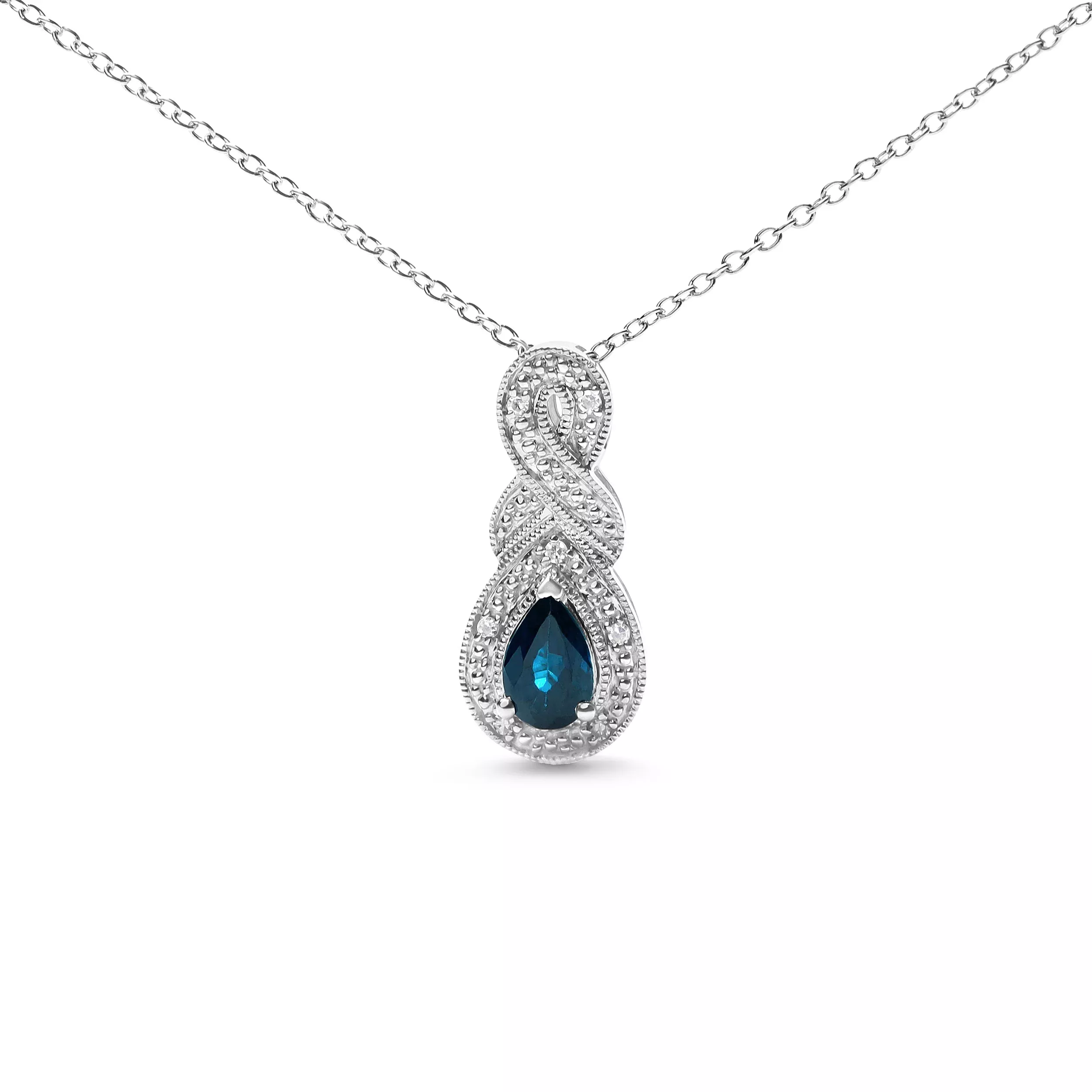 .925 Sterling Silver 6x4mm Pear Sapphire and Diamond Accent Infinity Drop 18" Pendant Necklace (H-I Color, SI1-SI2 Clarity)