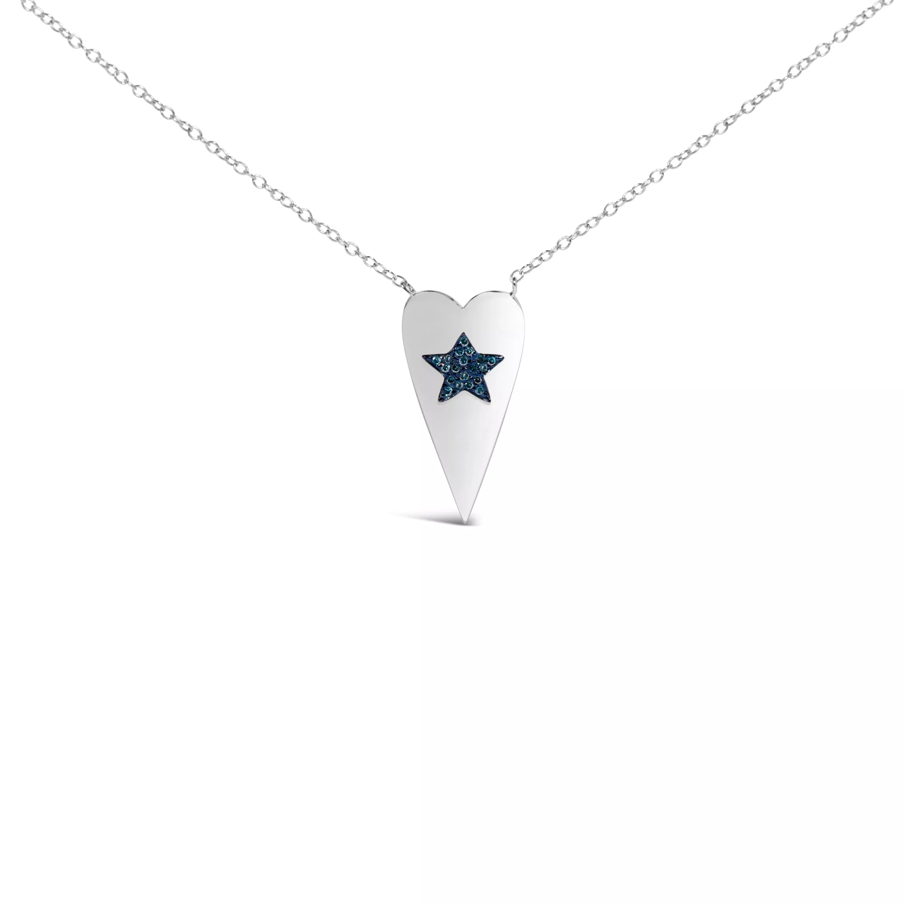 .925 Sterling Silver Blue Diamond Heart with Star Pendant Necklace