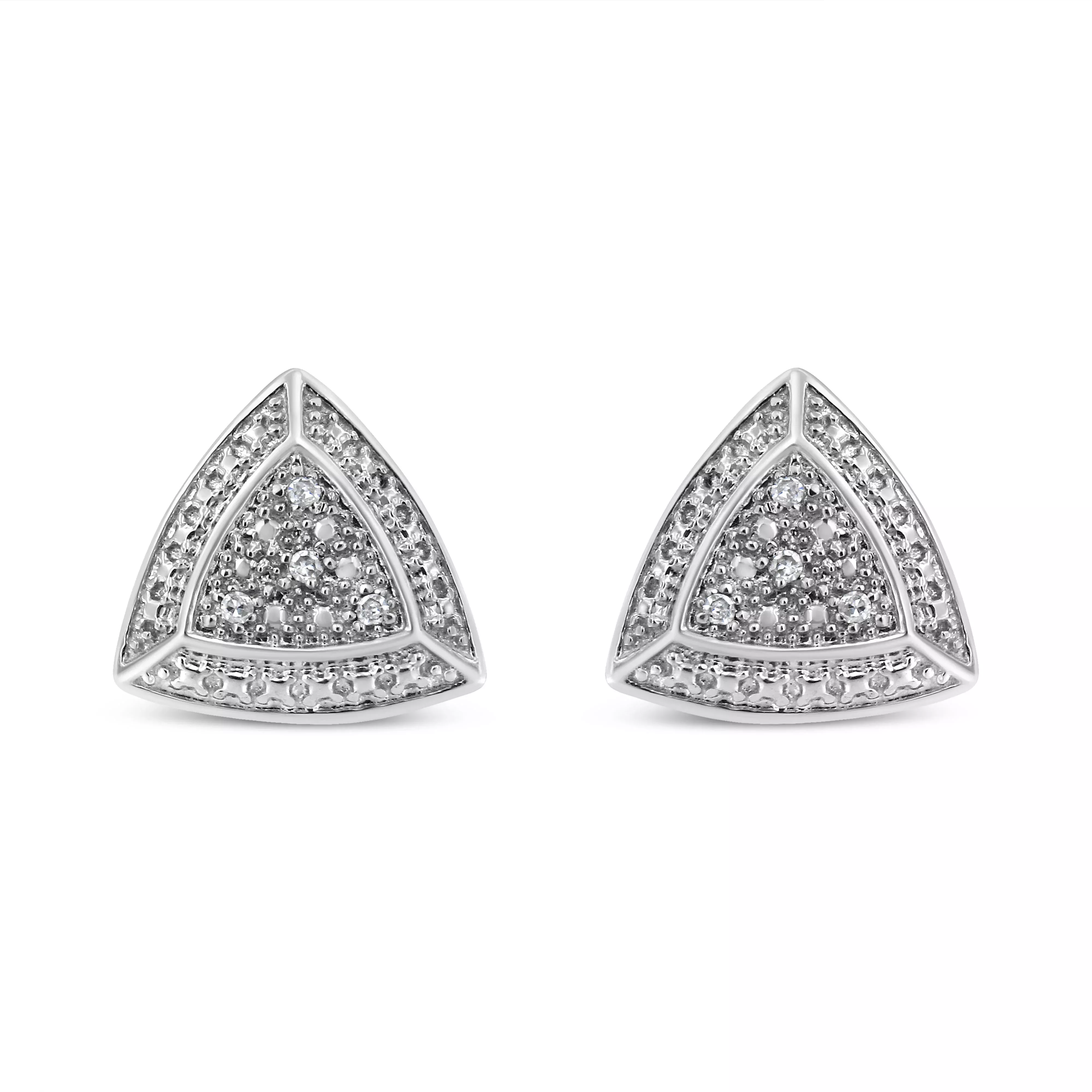 .925 Sterling Silver Diamond-Accented Trillion Shaped 4-Stone Halo-Style Stud Earrings (H-I Color, I2-I3 Clarity)