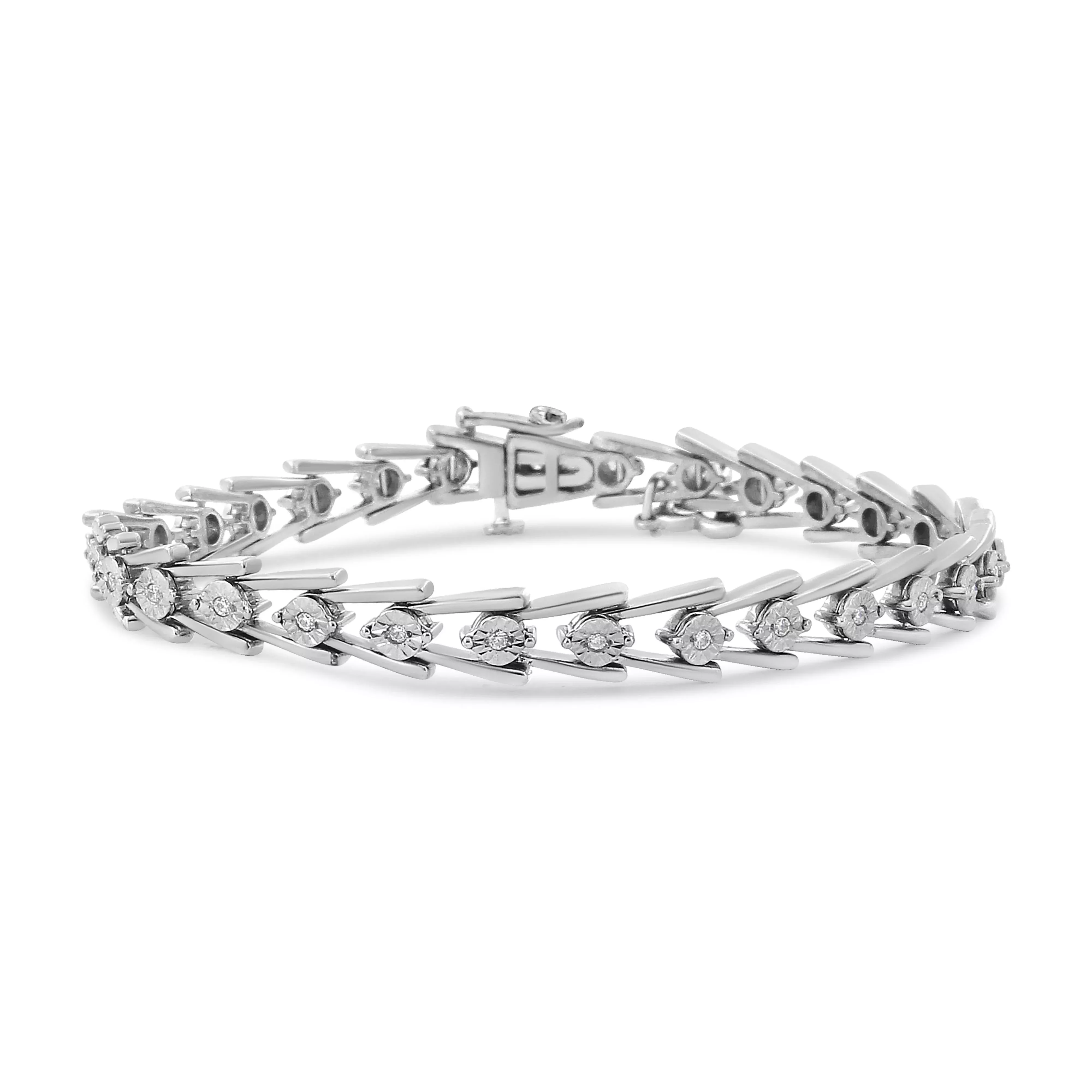 .925 Sterling Silver Diamond Miracle-Set Double Swoosh Milgrain Style Tennis Bracelet (1/2 cttw, I-J Color, I3 Clarity) - Size 7.75"