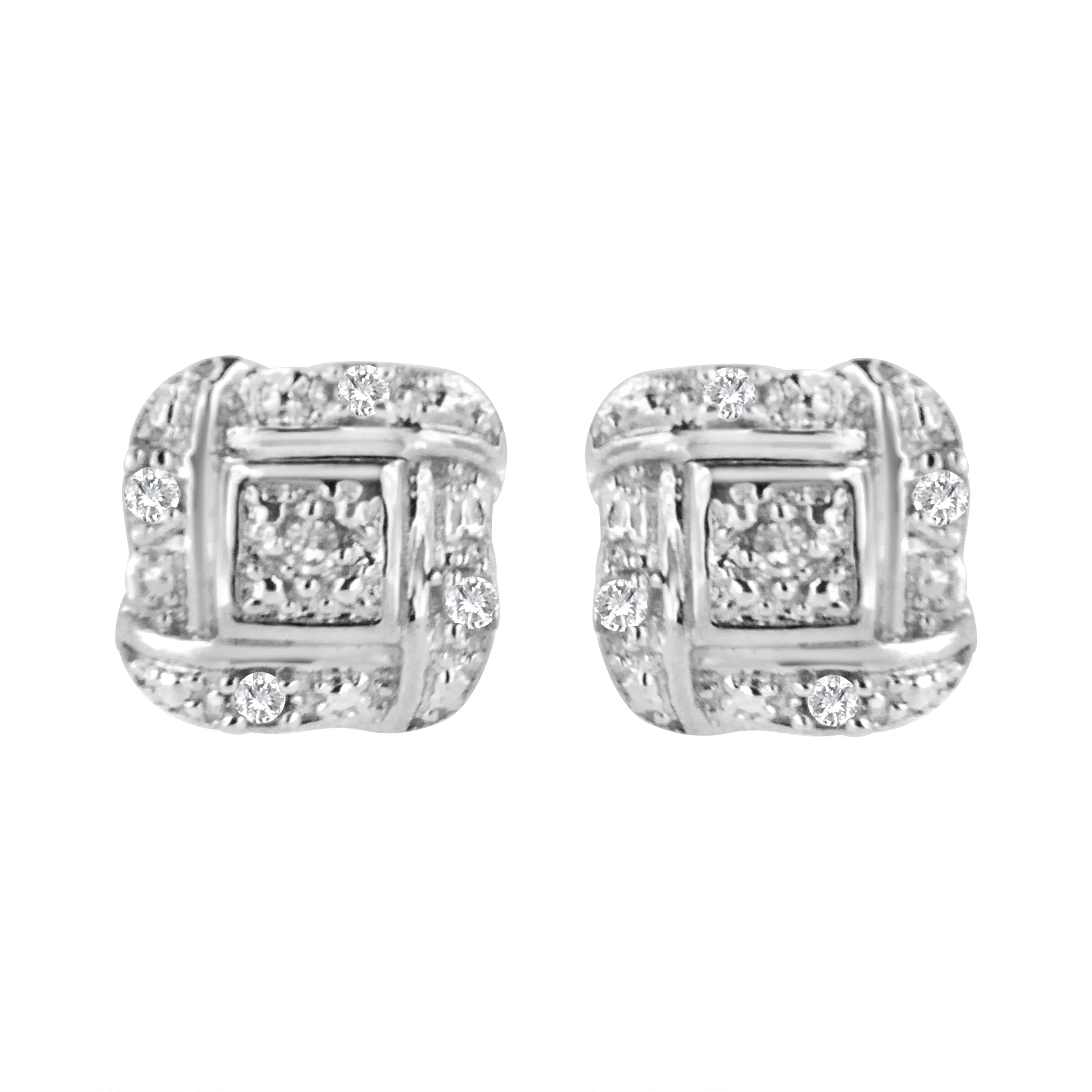 .925 Sterling Silver Round-Cut Diamond Accent Swirl Square Knot Stud Earrings (H-I Color, I2-I3 Clarity)