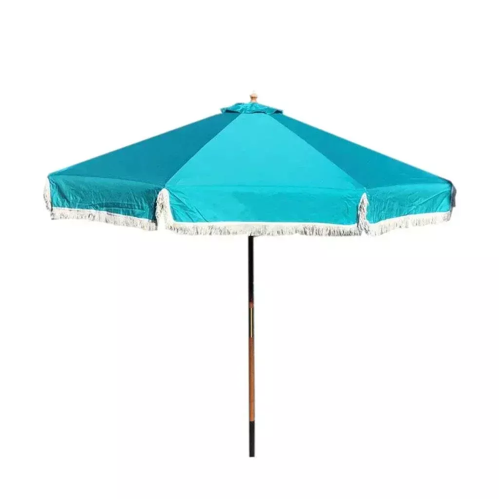 9ft 6 Ribs Replacement Umbrella Canopy w/Fringed Valance in Turquoise (Canopy Only)