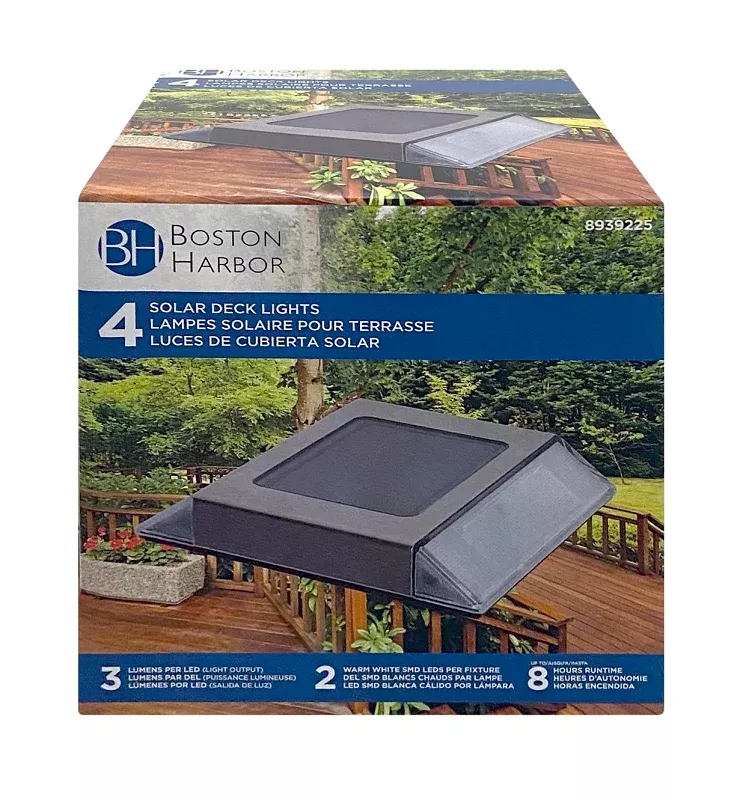 Boston Harbor 26084 Solar Deck Light, Nickel-Metal Hydride Battery, AA Battery, 2-Lamp, Stainless Steel/Plastic Fixture