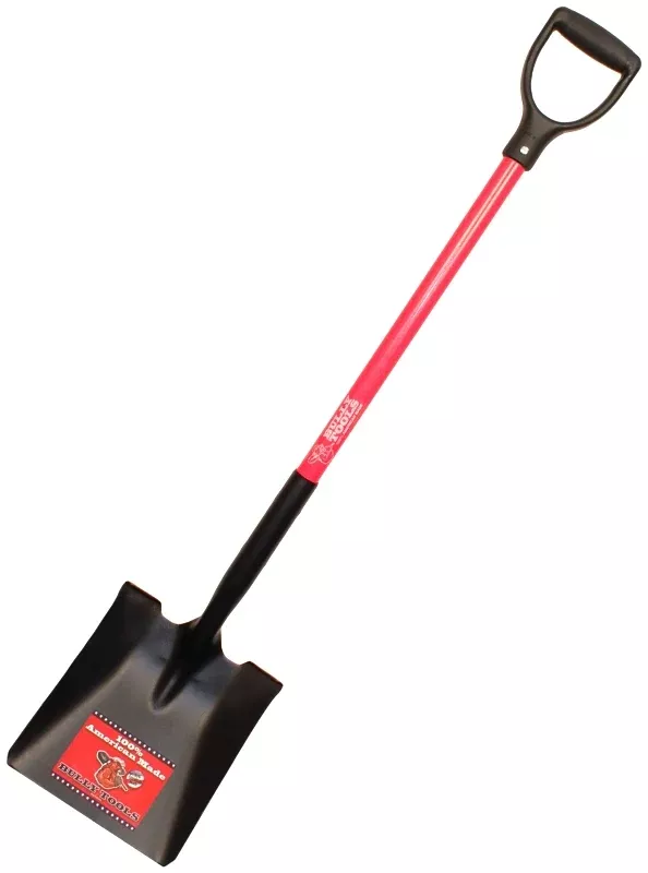 BULLY Tools 62520 Professional-Grade Shovel, Square Point, 44 in OAL, 9-1/2 in W Blade, Steel Blade, Fiberglass Handle