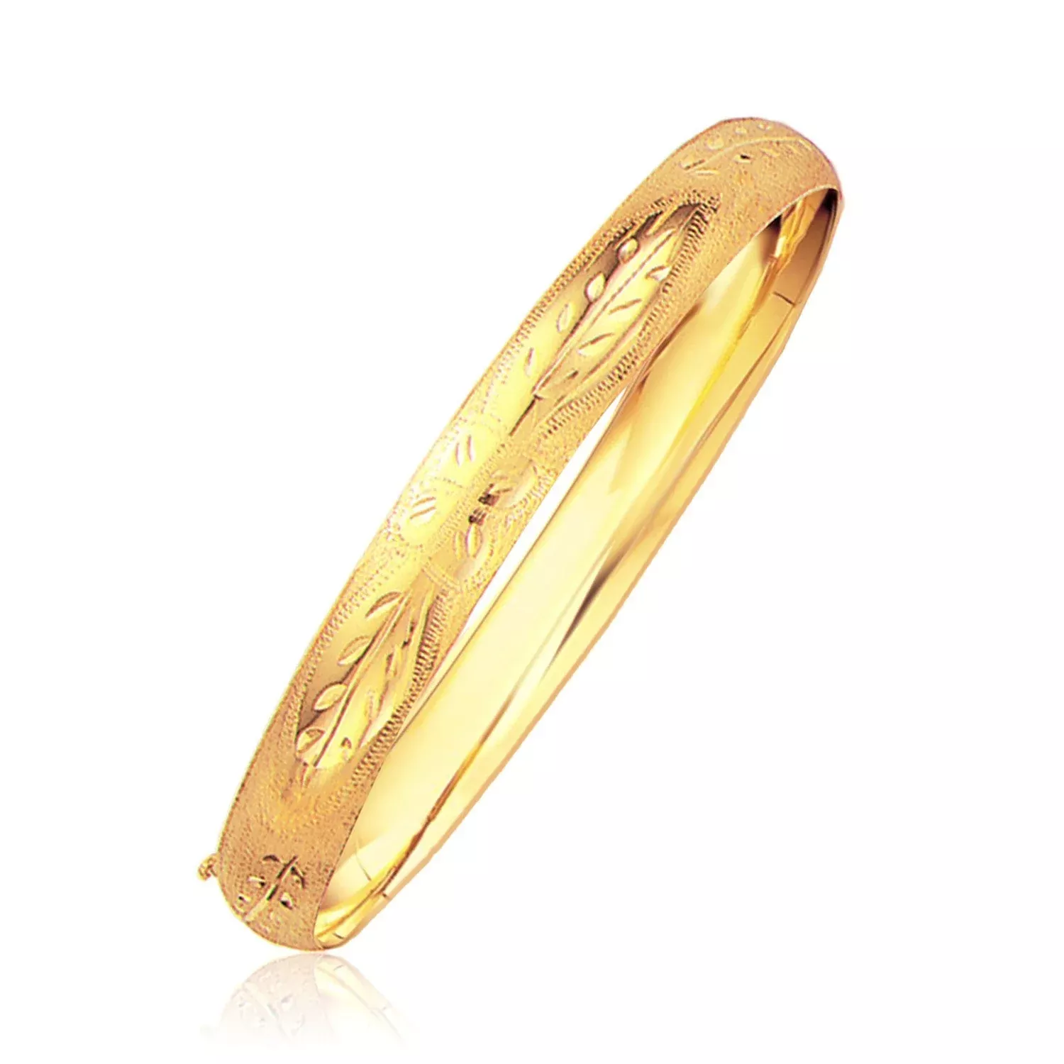 Classic Floral Carved Bangle in 14k Yellow Gold (8.0mm)