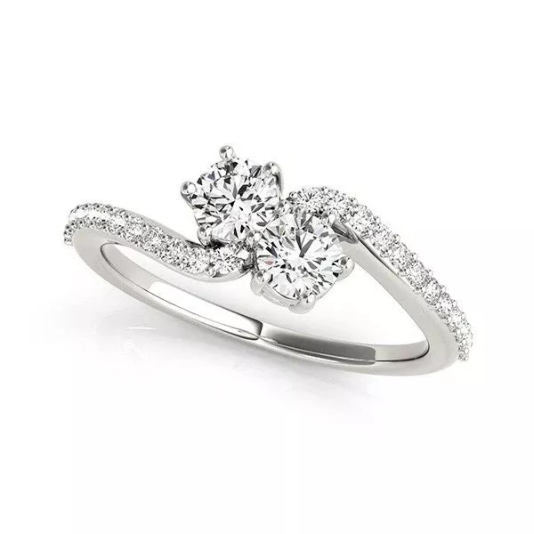 Curved Band Two Stone Diamond Ring in 14k White Gold (3/4 cttw)