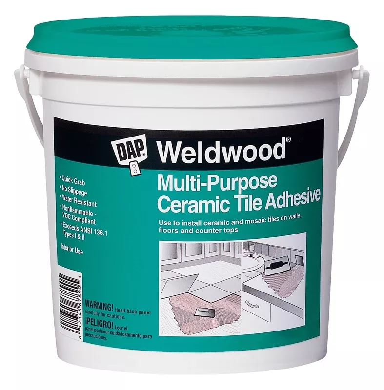 DAP 7079825190 Ceramic Tile Adhesive, White, 1 qt Pail