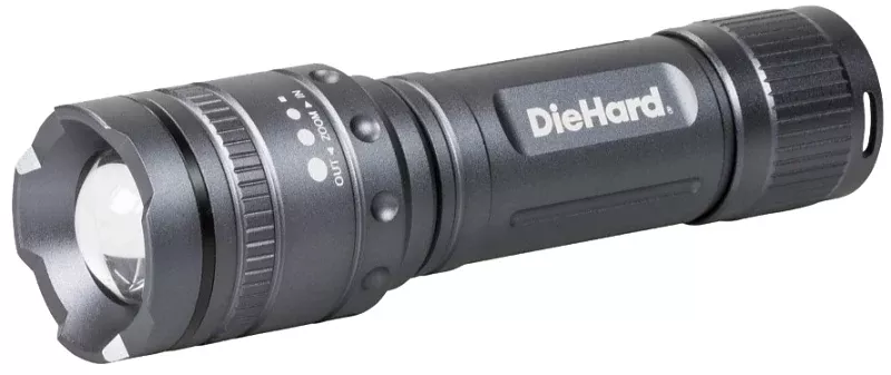 DieHard 41-6121 Flashlight, AAA Battery, LED Lamp, 600 Lumens, 150 m Beam Distance, 3 hr Run Time, Gray
