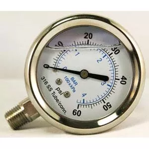 E-J7846-G - Hart 2-1/2"0-60 Liquid Filled SS Gauge 1/4"Bottom Mount