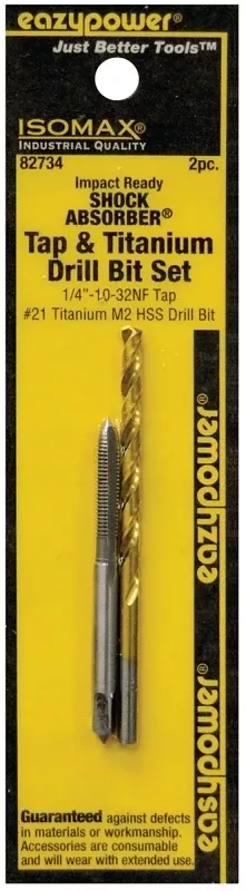 Eazypower SHOCK ABSORBER Series 82734 Tap and Drill Set, #10-32 Thread, UNF Thread, Straight Flute, HSS
