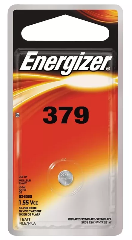 Energizer 379BPZ Coin Cell Battery, 1.5 V Battery, 14 mAh, Silver Oxide, Pack of 6
