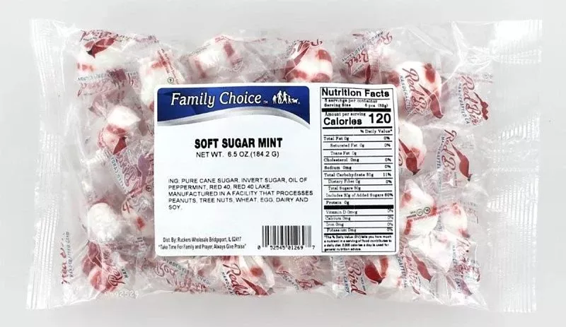 Family Choice 1269 Soft Sugar Candy, Mint, 7 oz, Pack of 12