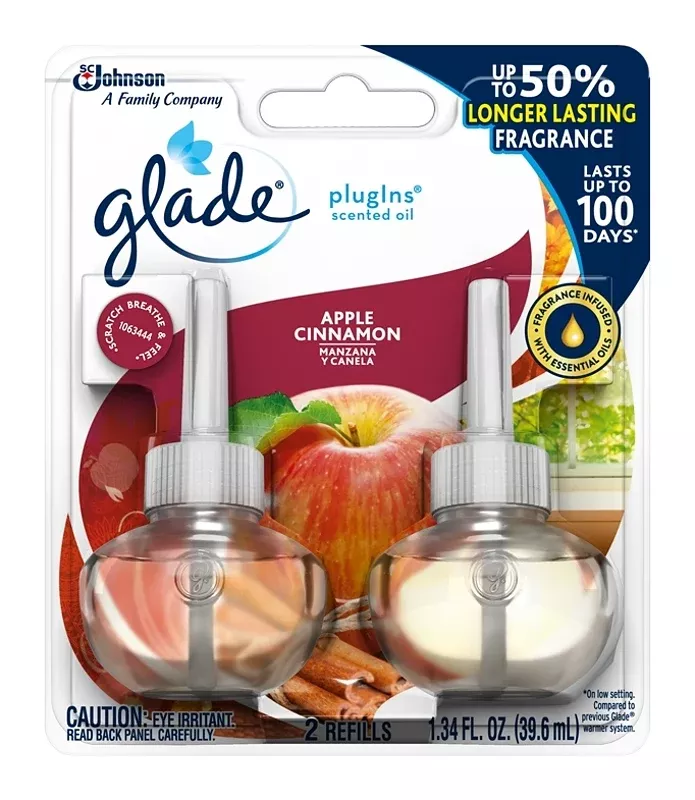 Glade PlugIns 13074 Scented Oil Refill, 0.67 oz Pack, Apple Cinnamon, 30 days-Day Freshness