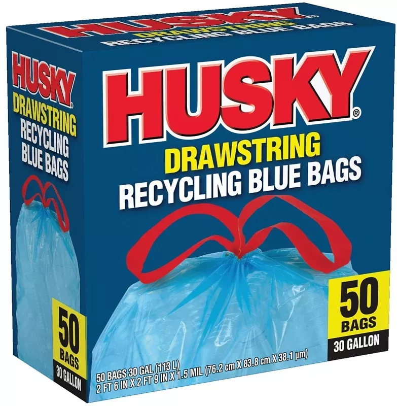 Husky HK30DS050BU Trash Bag with Drawstring, 30 gal, Blue