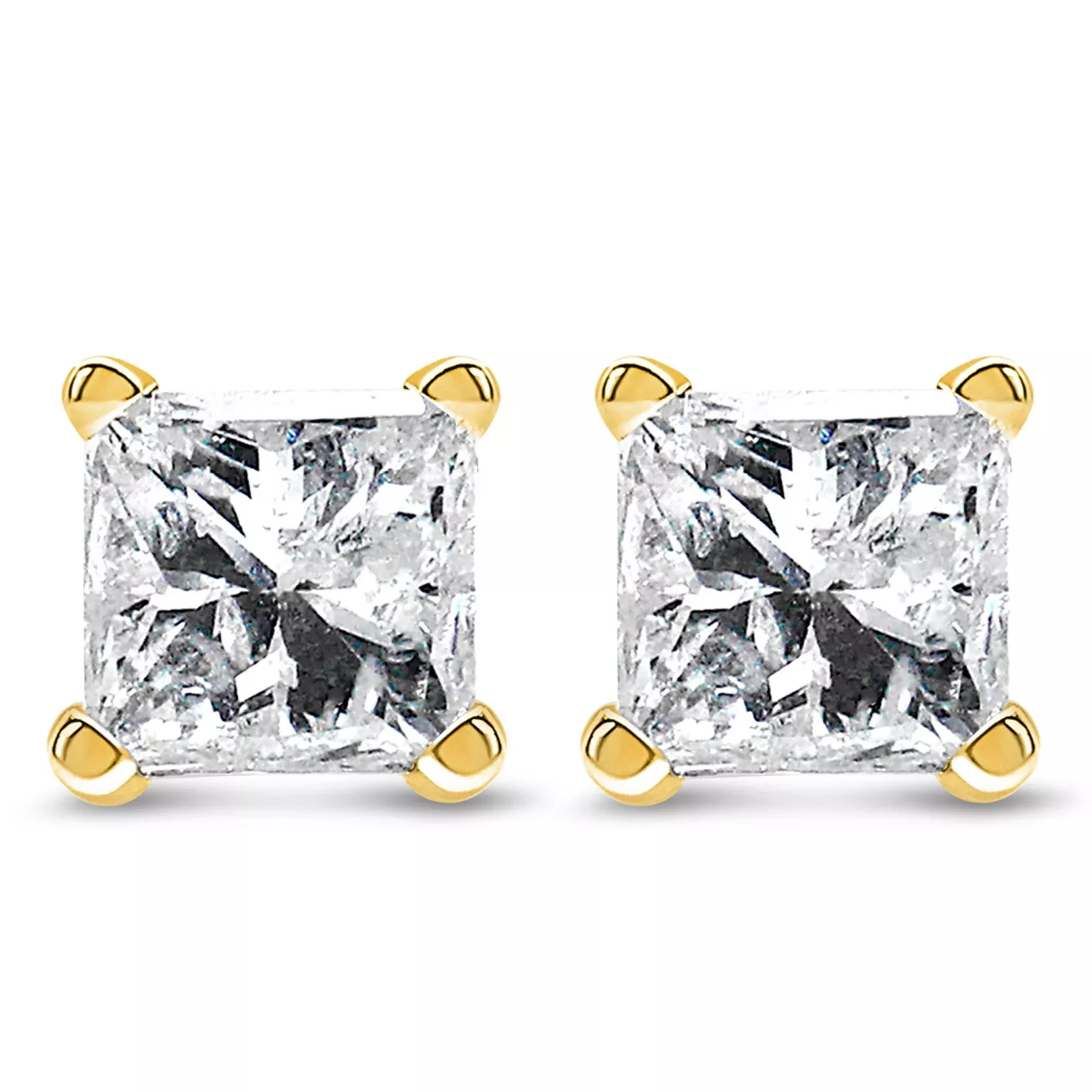 IGI Certified 3/8 Cttw Princess-Cut Square Diamond 4-Prong Solitaire Stud Earrings in 14K Yellow Gold (K-L Color, I1-I2 Clarity)