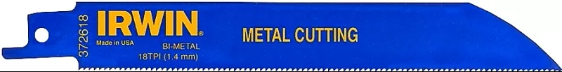Irwin 372618B Reciprocating Saw Blade, Applicable Materials: Sheet Metal, Stainless Steel, 3/4 in W, 6 in L
