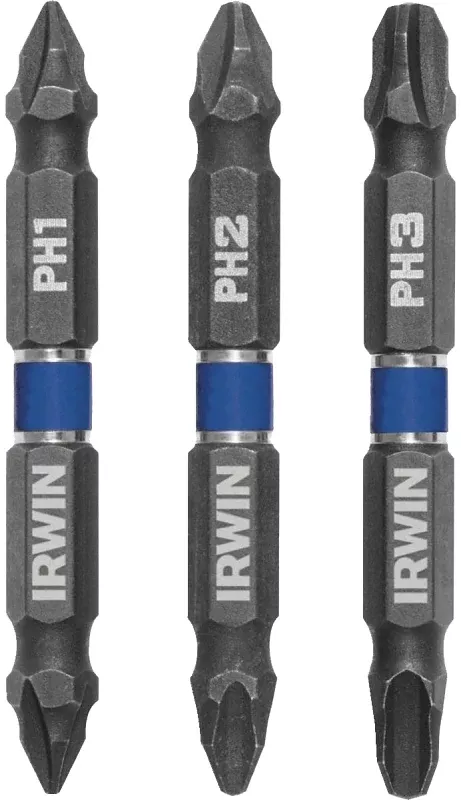 Irwin IWAF32DEPHMIX3 Impact Bit Set, 3-Piece, Steel, Double-Ended, 3/PK