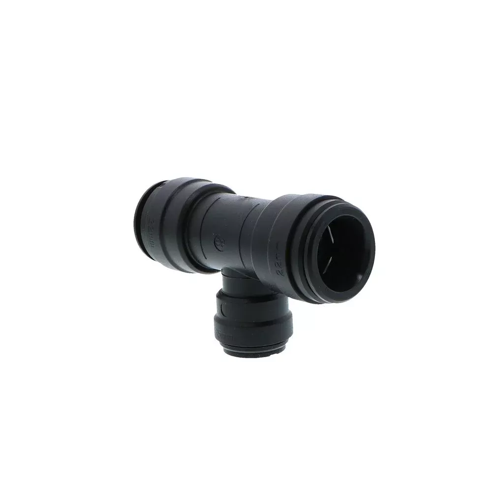 John Guest Reducing Tee BLACK ACETAL - 22mm x 22mm x 15mm