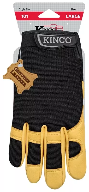 KincoPro 101-XL Safety Gloves, Men's, XL, Wing Thumb, Hook and Loop, Polyester/Spandex, Gold