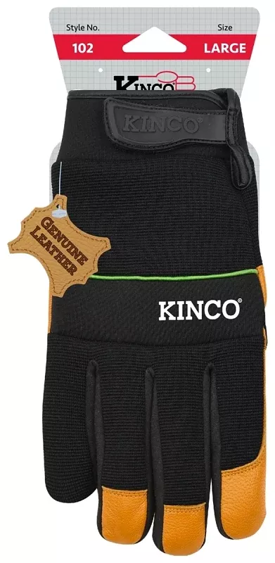 KincoPro 102-M Safety Gloves, Men's, M, Wing Thumb, Hook and Loop, Polyester/Spandex, Gold
