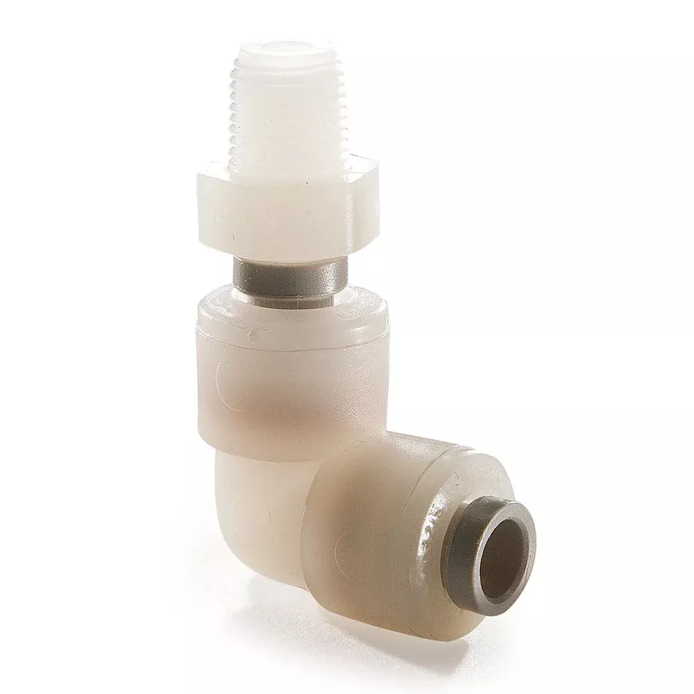 Kynar PVDF MaleElbow Swivel - 3/8 x 1/8 NPTF