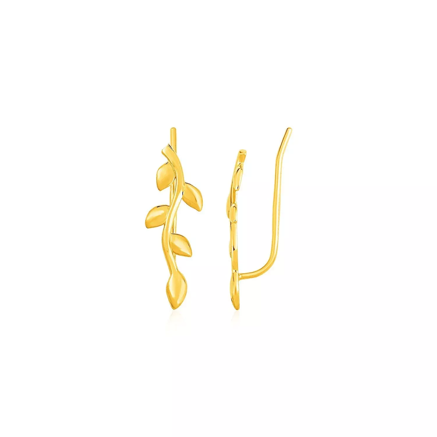 Leafy Branch Motif Climber Earrings in 14k Yellow Gold