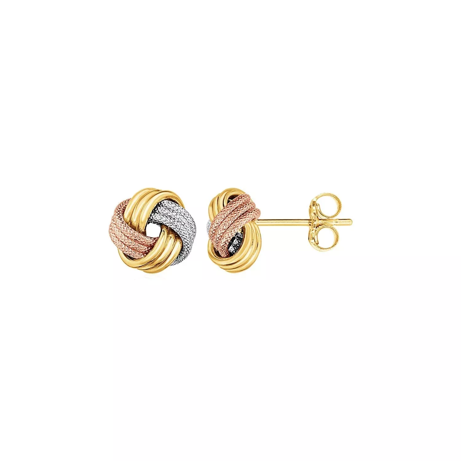 Love Knot Post Earrings in 14k Tri Color Gold