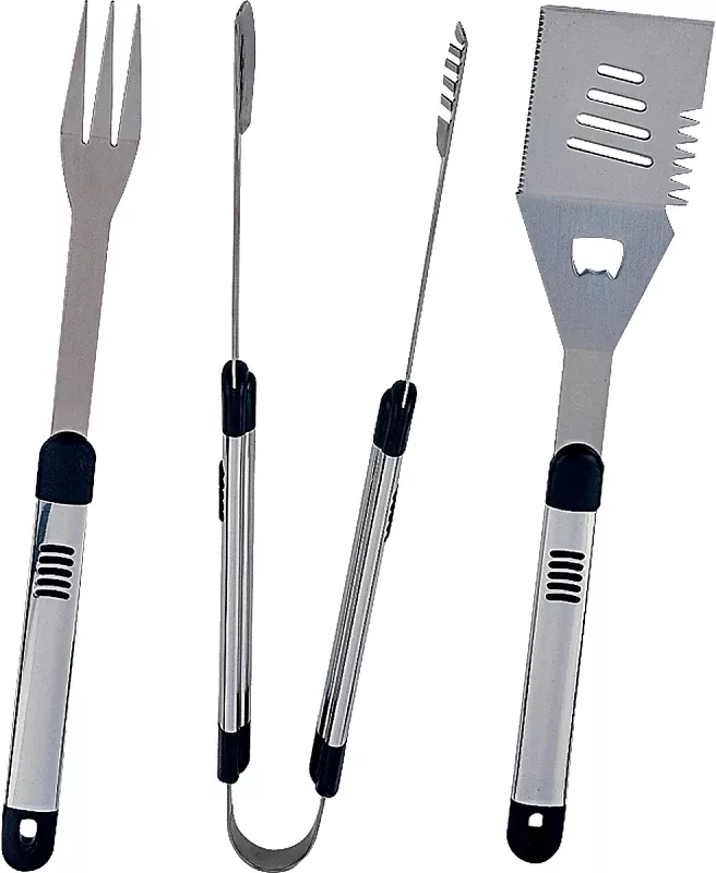 Omaha SHE94031L-B Barbecue Tool Set with Handle and Hanger, 1.9 mm, Stainless Steel Blade, Stainless Steel