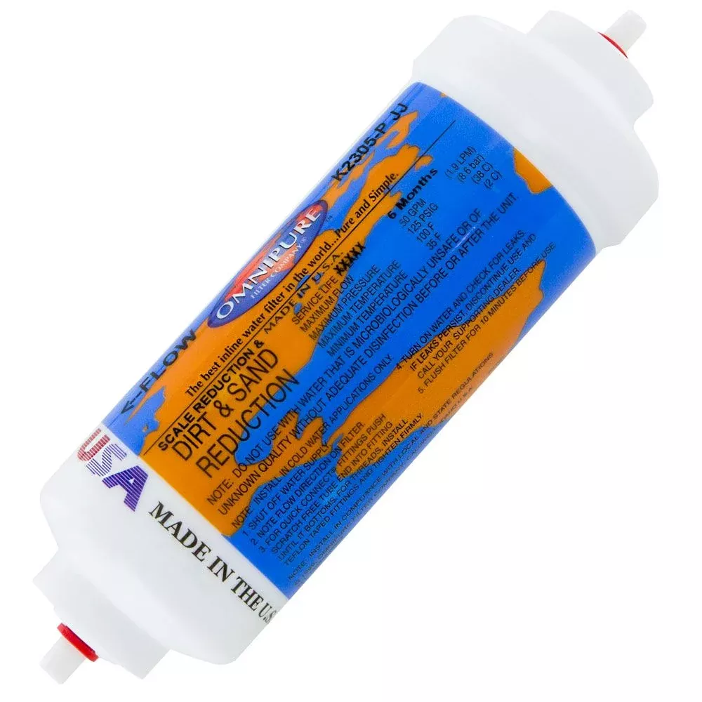 Omnipure Inline K2305-P-JJ 5 mic Sediment Prefilter (w/ Scale Reduction) - 6" x 2" Filter - 1/4" Quick Connect