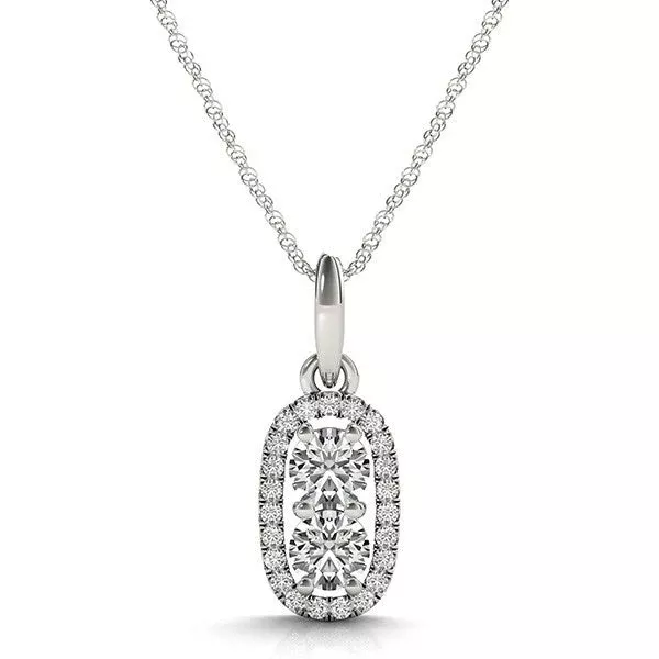 Outer Oval Shaped Two Stone Diamond Pendant in 14k White Gold (5/8 cttw)