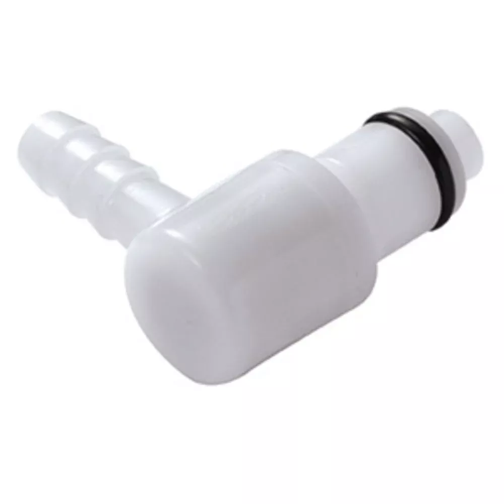 PLCD23006V Valved Elbow Hose Barb Coupling Insert 3/8 ID Barb FKM (Viton) O-rings