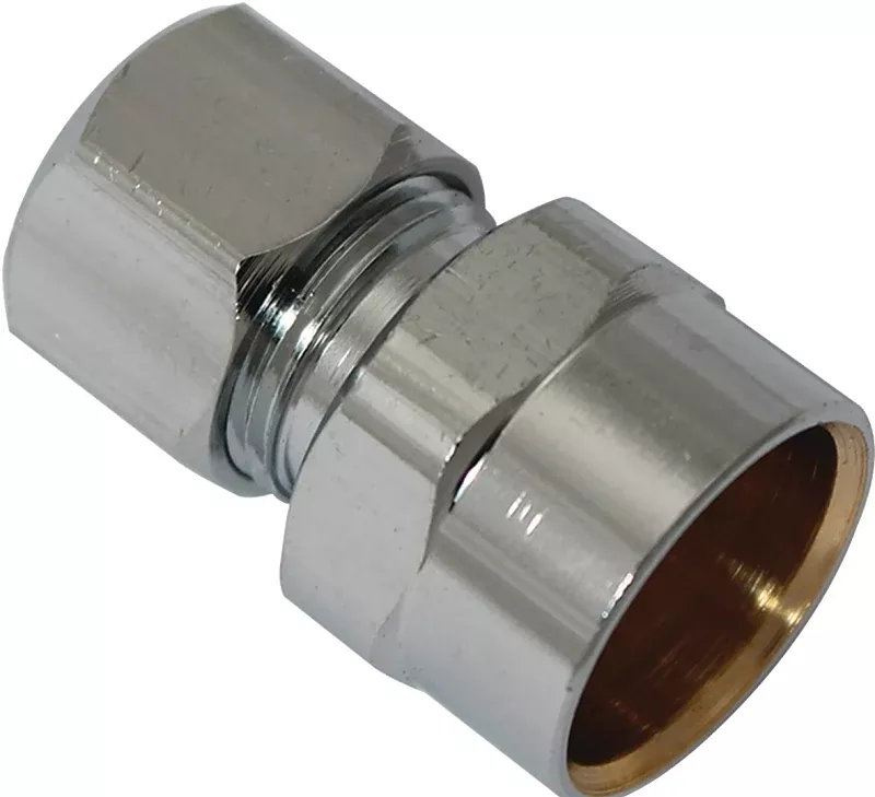 Plumb Pak PP79PCLF Tube Adapter, 1/2 x 3/8 in, Sweat x Compression, Chrome-Plated