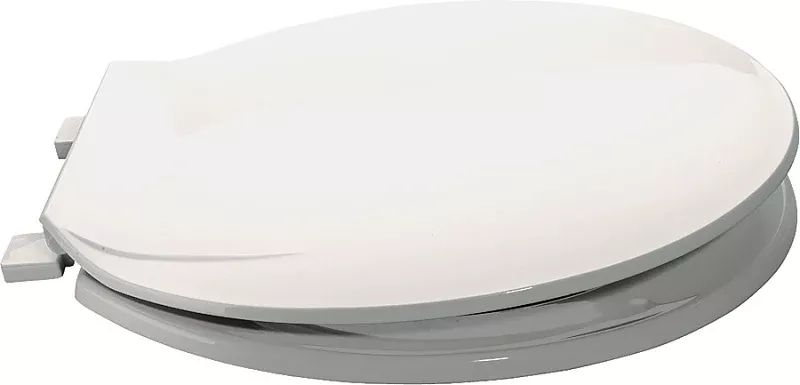 ProSource KJ-883A1-WH Toilet Seat, Round, Plastic, White, Plastic Hinge Hinge