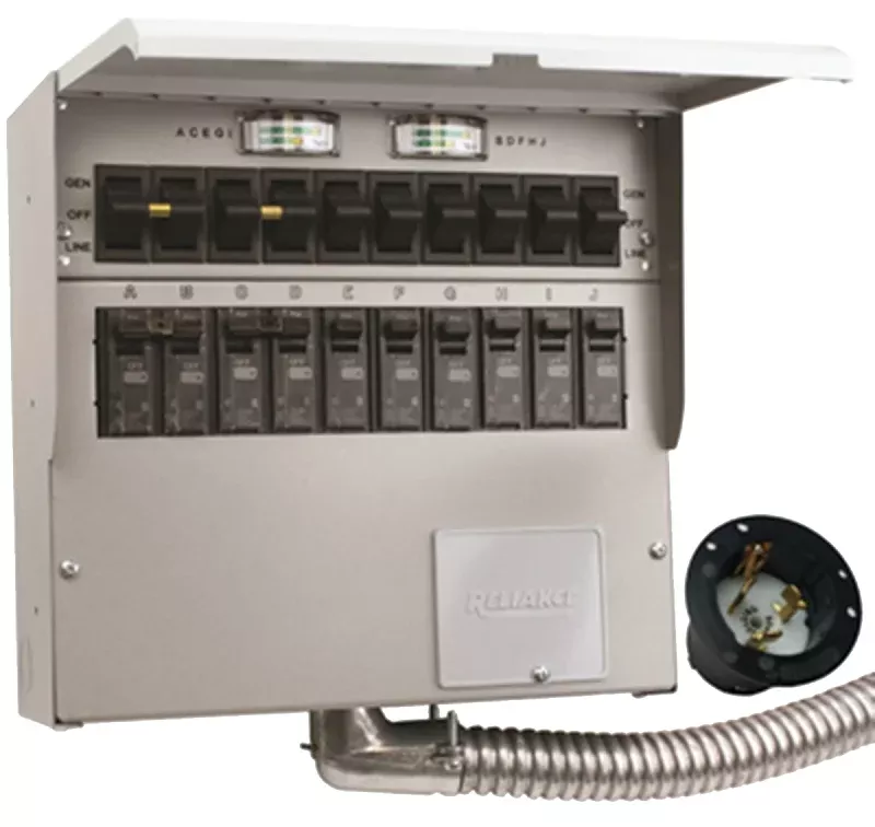Reliance Controls Pro/Tran 2 R510A Transfer Switch, 1-Phase, 50/100 A, 125/250 V, 10-Circuit, 10-Breaker