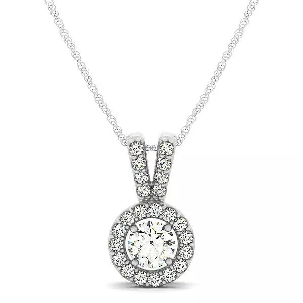 Round Pendant with Split Bail and Diamond Halo in 14k White Gold (3/4 cttw)