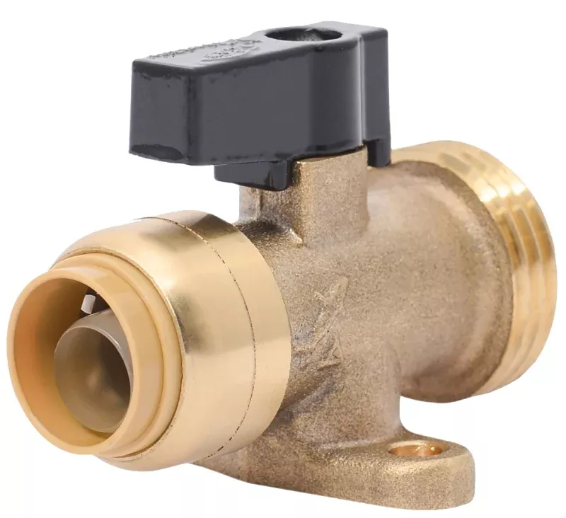 SharkBite 25559LF Straight Stop Valve, 1/2 x 3/4 in Connection, Push-Fit x MHT, 200 psi Pressure, DZR Brass Body
