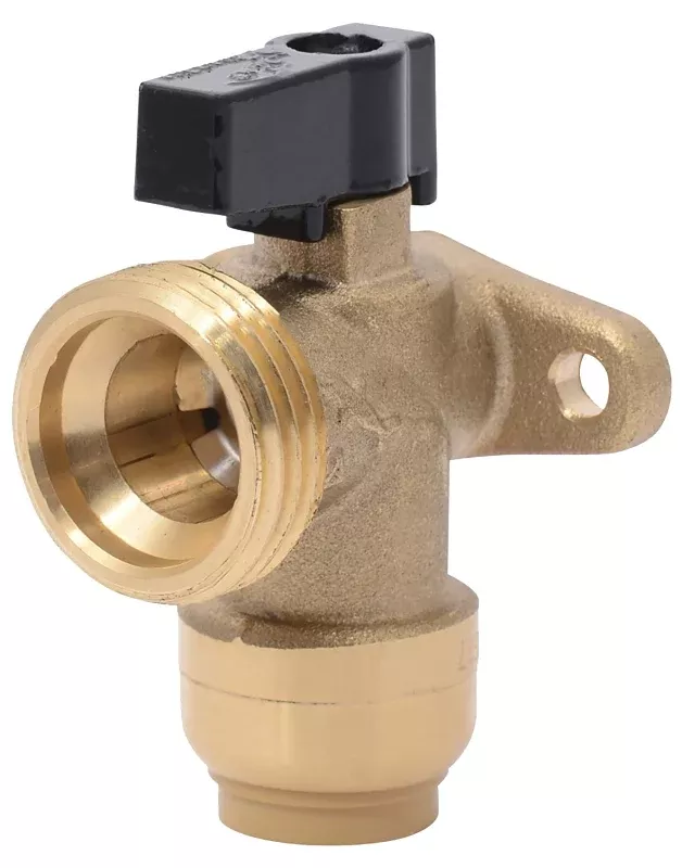 SharkBite 25560LF Push-to-Connect Angle Valve, 1/2 x 3/4 in Connection, Push-Fit x MHT, 200 psi Pressure, Brass Body