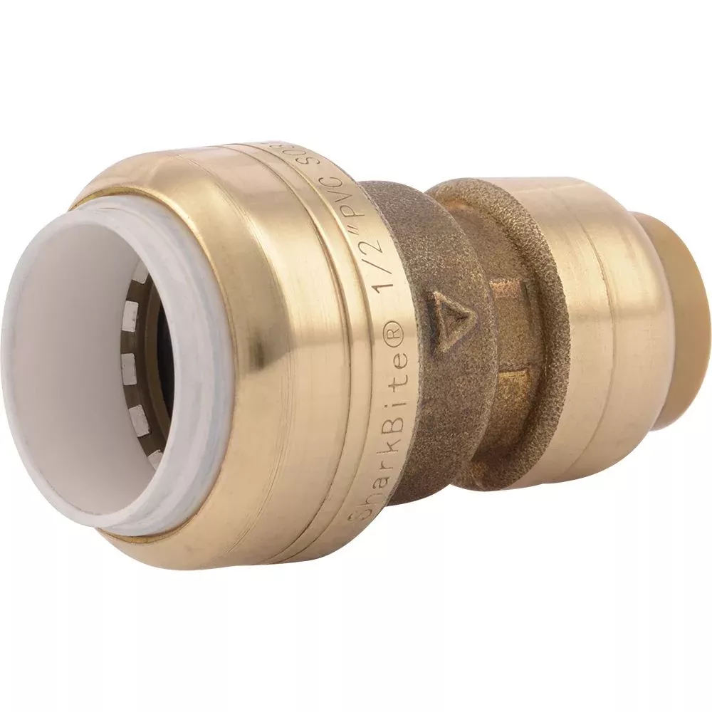 SharkBite UIP4008 Push-to-Connect Brass PVC Transition Coupling - 1/2" PVC x 1/2" CTS