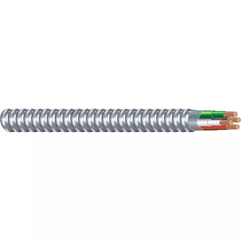 Southwire Armorlite 68583422 Armored Cable, 12 AWG Cable, 3-Conductor, 50 ft L, Copper Conductor, PVC Insulation
