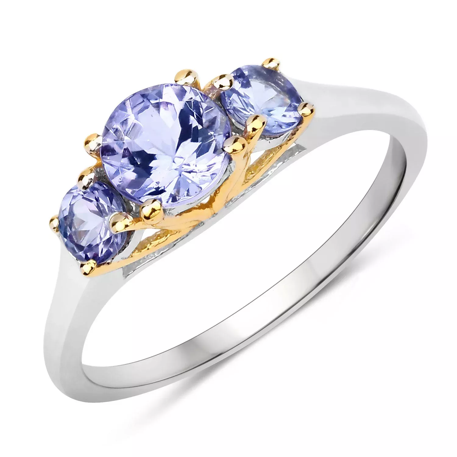 Two Tone Plated 1.07 Carat Genuine Tanzanite .925 Sterling Silver Ring