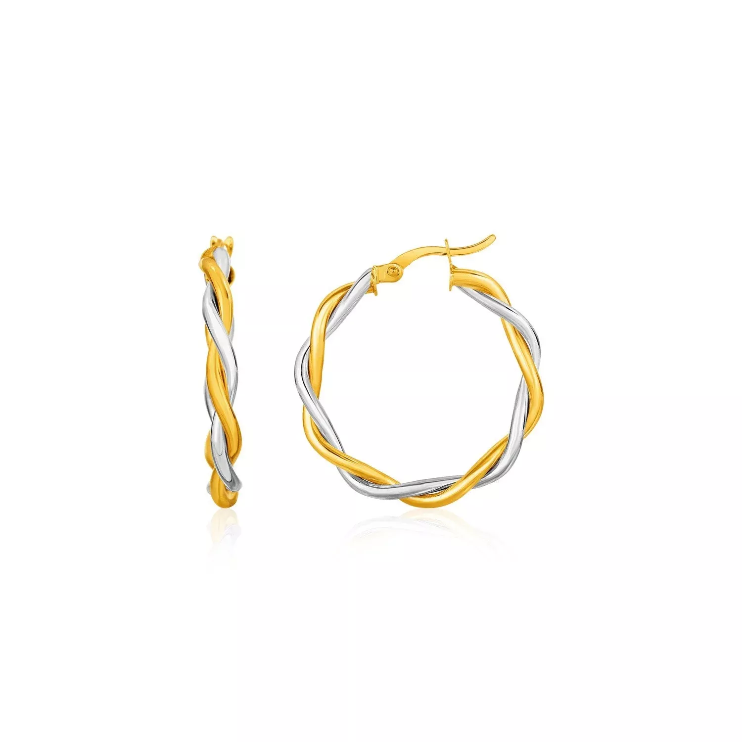 Two-Tone Twisted Wire Round Hoop Earrings in 10k Yellow and White Gold