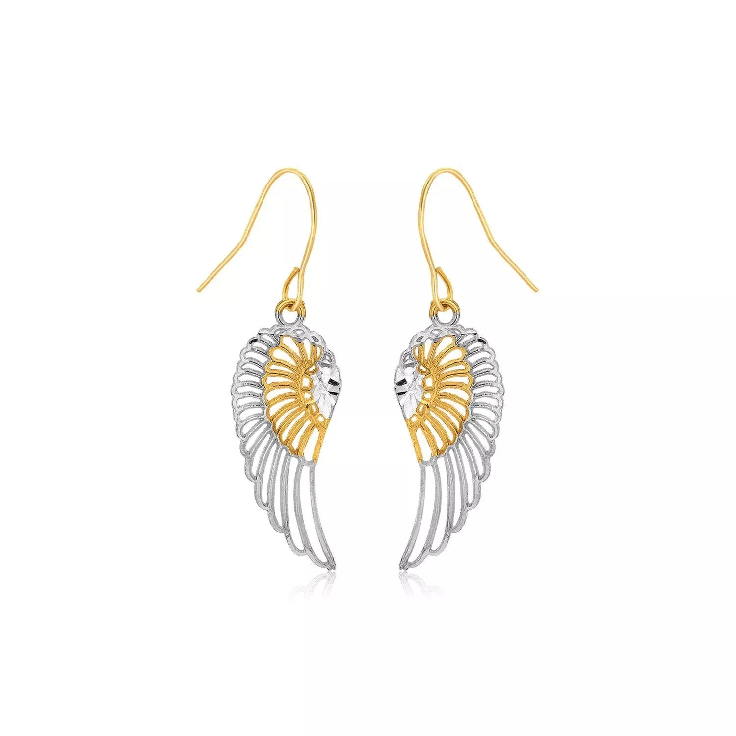 Two-Tone Wing Drop Earrings in 10K Gold