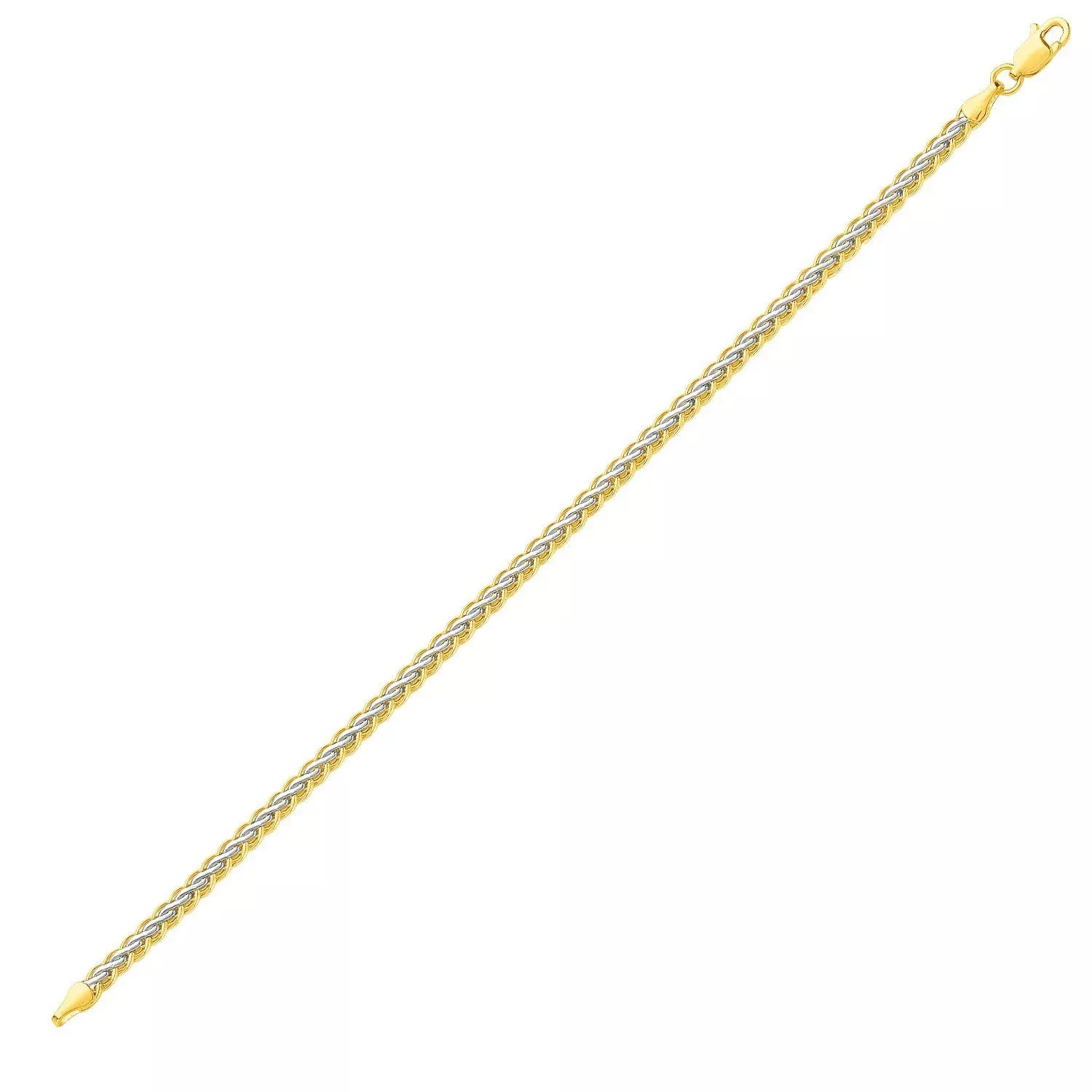Two-Toned Fine Wheat Chain Bracelet in 10k Yellow and White Gold
